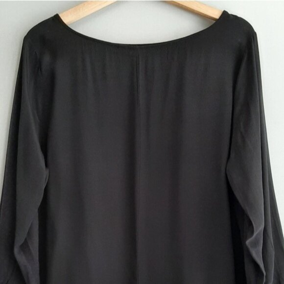 GAP Button-Shoulder Boatneck Top Light Flowy High Low Hem Blouse Black Sz L - Picture 10 of 14